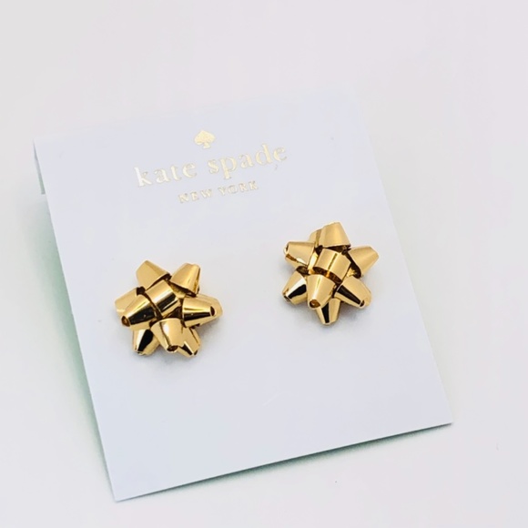 New Kate Spade Gold Bourgeois Bow Stud Earrings - Picture 3 of 4